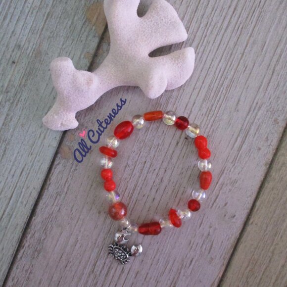 Red and Orange Glass Bead Stretch Beaded Bracelet - Picture 3 of 3